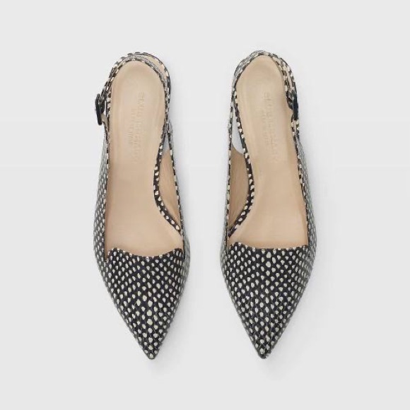 Club Monaco Shoes - Club Monaco Leather Reptile Embossed Wylee Flat with Strap Size 37 Black & Cream
